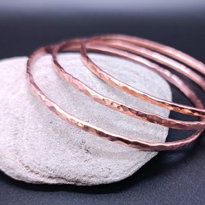 1 Hammered Fine Copper Bracelet Bangle, Mineral Texture, Light, Rustic Bracelet, Textured Bangle, Stackable Bracelet, Bracelet, Copper image 2