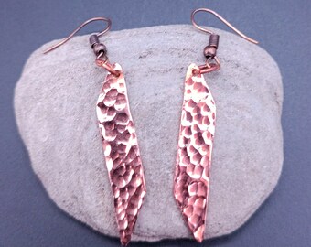 Earrings Copper feathers, boho, geometric, Handmade earrings, Ideal gift idea, Hammered