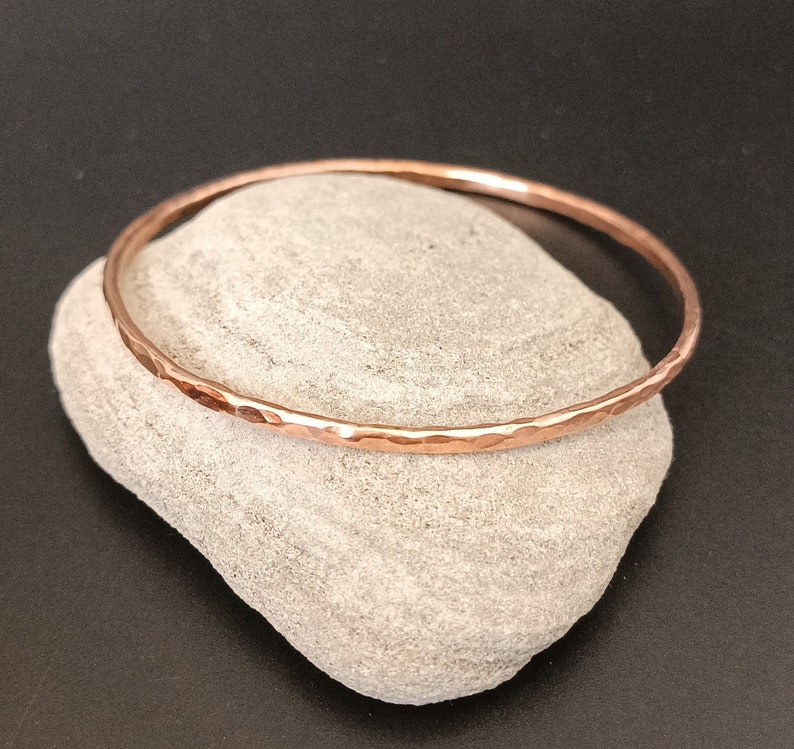 1 Hammered Fine Copper Bracelet Bangle, Mineral Texture, Light, Rustic Bracelet, Textured Bangle, Stackable Bracelet, Bracelet, Copper image 4