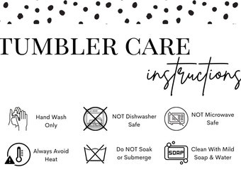 Tumbler Care Instructions Insert Cards - Black Polka Dot Drinking Tumbler Care Cards - Tumbler Washing Instructions