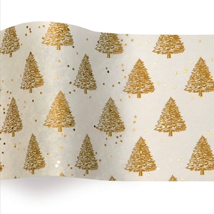 Carta velina dell'albero di Natale dorato, imballaggio in carta velina, carta velina natalizia, tessuto dorato, involucro per piccole imprese, fogli 25-100ct