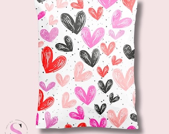 Hearts Print Poly Mailers: Boutique Shipping Bags (25-100 Count)