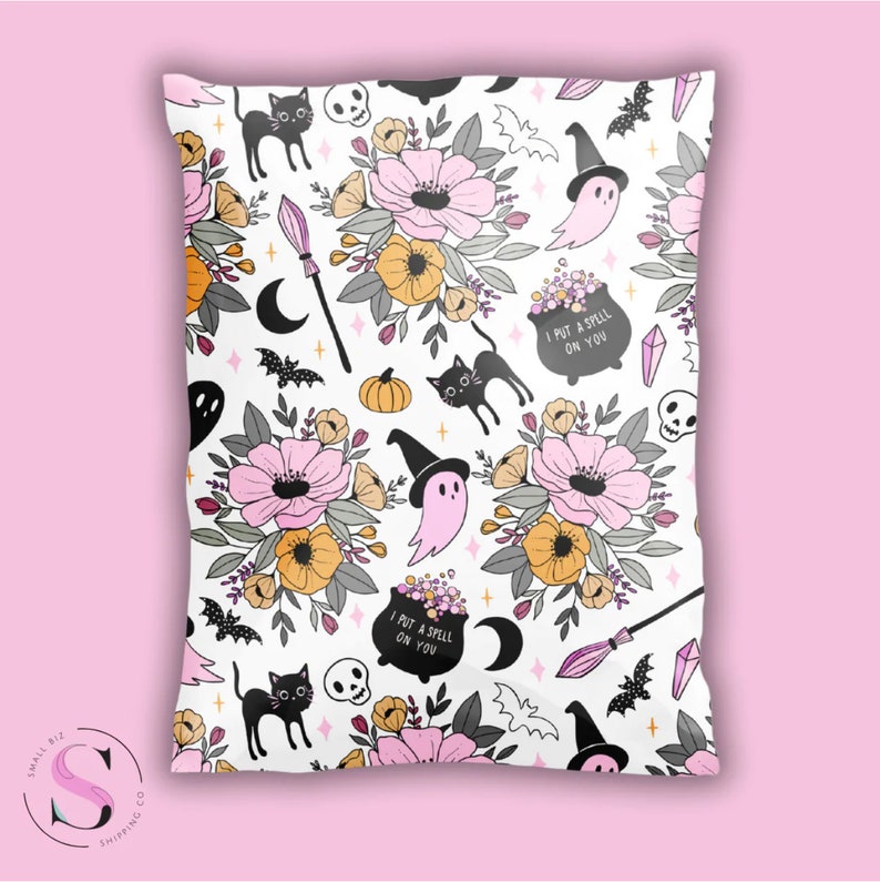 10x13 Pink Ghost Poly Mailer Halloween Print, 3.15mil Thick Premium Boutique Poly Mailers Cute Poly Mailers for Small Biz Ghost Print image 1