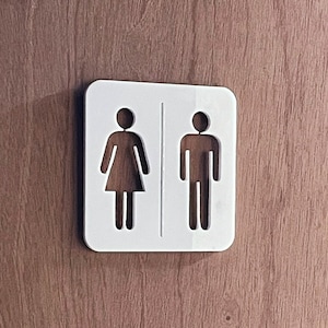 Modern Toilet Door Sign | White Black Silver Mirror | Acrylic | 70mmx70mm | Adhesive