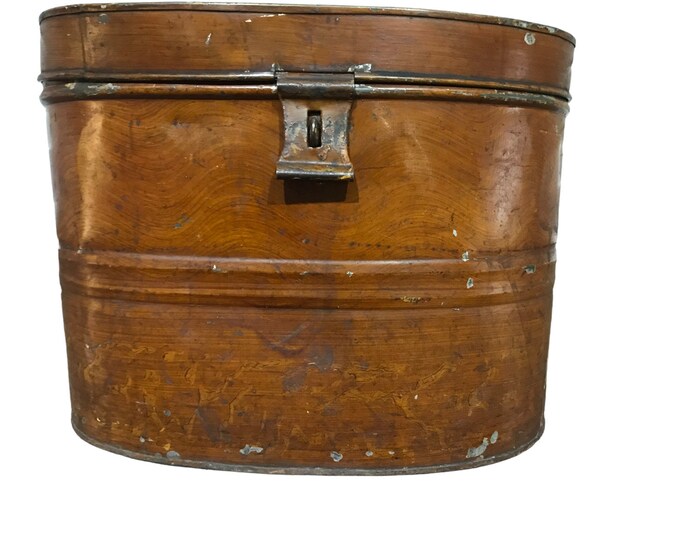 Antique 1900s Tin Hat Box Etsy