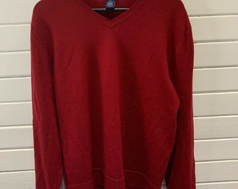 Gap 100% Merino’s Wool V-neck Ripped Knit Pullover Red Men’s Large