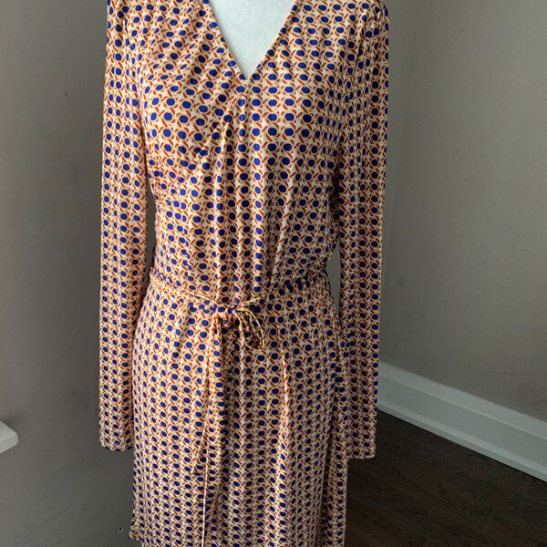 Just Fab Geometric vintage pleated print  Soft Stretch Long Sleeve Wrap Dress XL