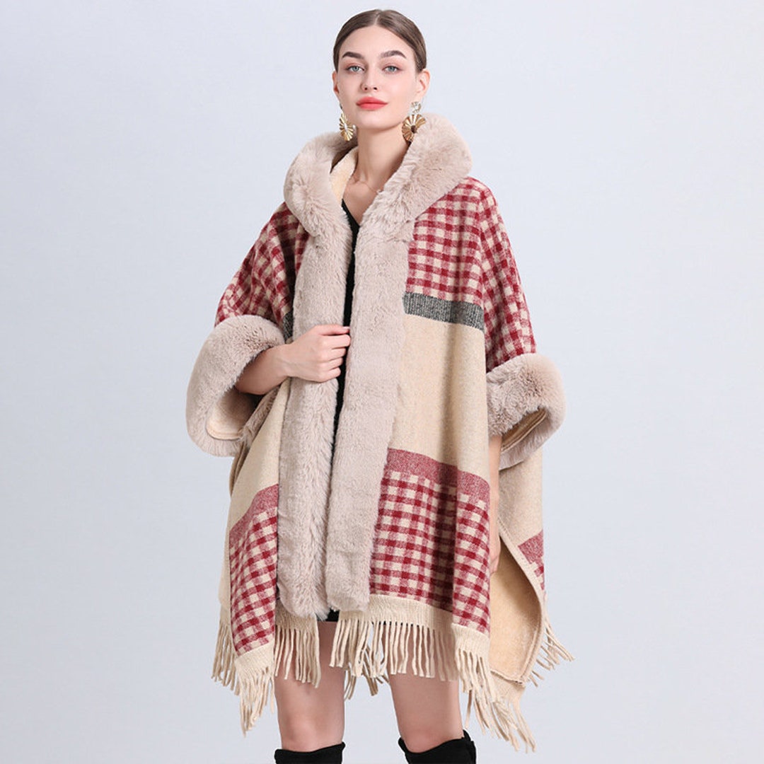 Faux Fur Cape for Women Faux Fur Trim Cape Womens Faux Fur Etsy