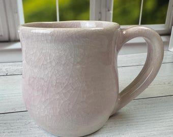 Pink pottery mug, pink mug, handmade pink mug, porcelain mug, pottery, wheelthrown, 14 fluid ounces, pink pottery, handmade, pink ice mug