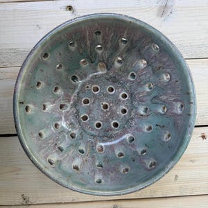 Large blue berry bowl, turquoise berry bowl, handmade berry bowl, pottery, ceramics, gift ideas, pottery berry bowl, blue pottery colander