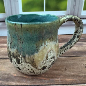 Handmade pottery mug, turquoise pottery, turquoise pottery mug, blue pottery, holds 12 fluid ounces, handmade, blue pottery mug