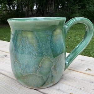 Gorgeous turquoise mug, blue pottery mug, green pottery mug, handmade mug, wheelthrown mug, 15 fluid ounces, ceramic, porcelain, handmade