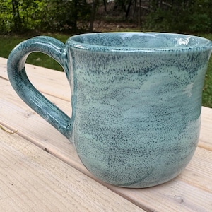 Turquoise pottery mug, handmade green mug, green pottery mug, handmade mug, wheelthrown mug, 14 fluid ounces, ceramic, porcelain, handmade