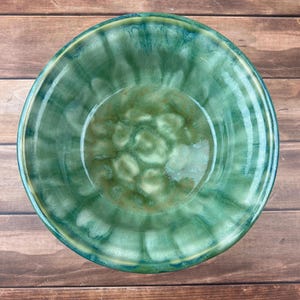 Extra large 9 7/8” bowl, large serving bowl, large green bowl, green serving bowl, pottery, handmade, stoneware, turquoise bowl, fruit bowl
