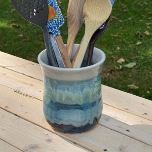 Large Blue utensil holder, Blue utensil holder, large blue crock, utensil holder, kitchen utensil holder, pottery, wheelthrown, ceramic