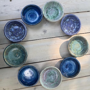 Condiment sauce dish, trinket dish, ring dish, anything goes Pinch Bowls wheelthrown porcelain, blue, turquoise, purple, brown, white