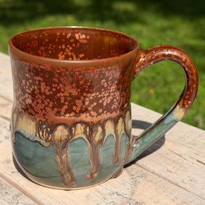 Copper and turquoise mug, turquoise pottery mug, copper pottery mug, turquoise pottery, wheelthrown mug, 17 fluid oz, handmade pottery mug