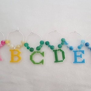 Wine glass charms, handmade charms, cross stitch personalised initial wine charms