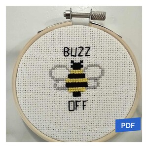 Buzz Off Korsstygnsmönster | Roligt bi PDF-mönster | Nybörjarvänligt | Sarkastisk Hoopdesign