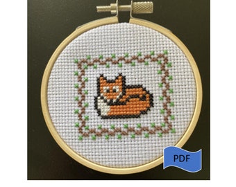 Cute fox cross stitch pdf pattern, beginner cross stitch patterns, cute cross stitch, animal cross stitch pattern, small cross stitch
