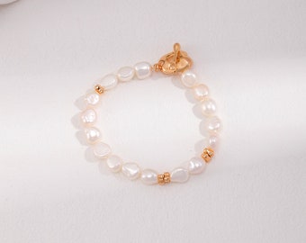 Elegant Pearl Bracelet by SamD, Delicate Dainty Jewelry, Unique Statement, High-End Artistic, Minimalist, 18K Gold, Sterling Silver