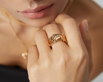 Elegant Stylish Wide Band Ring by SamD, Delicate Adjustable Ring, Unique Statement, Dainty,High-End Artistic,18K Gold-Plated,Sterling Silver