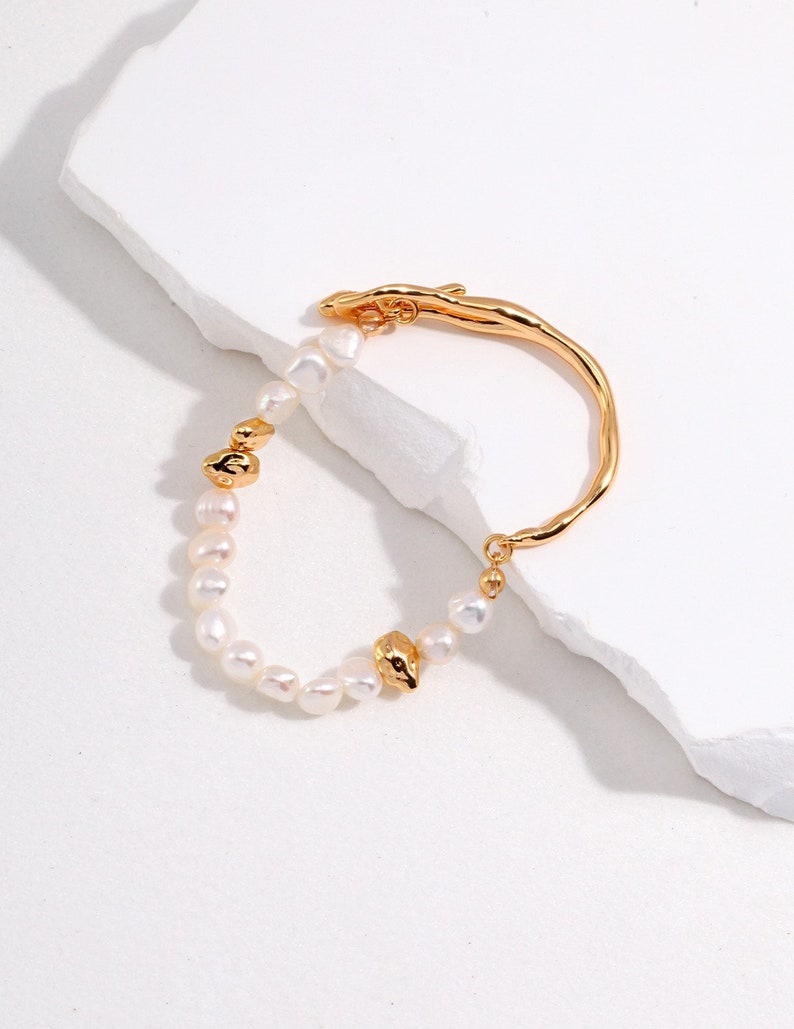 SamD's Opulent Pearl Set:Exquisite Bracelet,Necklace,Sterling Silver,18K Gold-Plated,Unique Designs/High-End Artistry with 18K Gold Accents bracelet - Gold