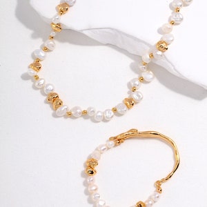 SamD's Opulent Pearl Set:Exquisite Bracelet,Necklace,Sterling Silver,18K Gold-Plated,Unique Designs/High-End Artistry with 18K Gold Accents Gold Set