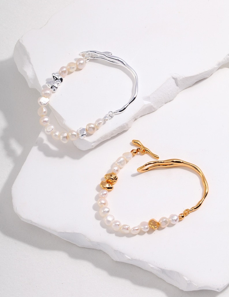 SamD's Opulent Pearl Set:Exquisite Bracelet,Necklace,Sterling Silver,18K Gold-Plated,Unique Designs/High-End Artistry with 18K Gold Accents bracelet - Silver