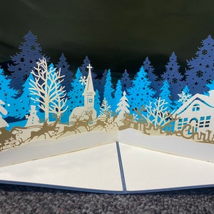Cartes de Noël : carte pop-up 3D. Carte forêt de Noël