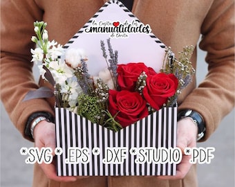 box about flowers, Mother's Day Svg, floral present box, mom love gift, rose box 3D template, .SVG, .STUDIO, PDF, Cameo, Cricut Project