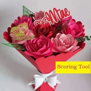 SCORING Paper flower bouquet, Valentine's gift BOUQUET and ROSES, rose bouquet box 3D template, SVG file, studio, cricut, svg, dxf, eps