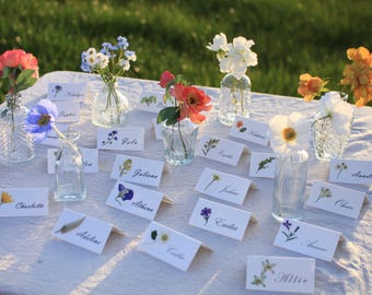 Pressed Flower Wedding Place Cards: Rustic Reception Name Cards