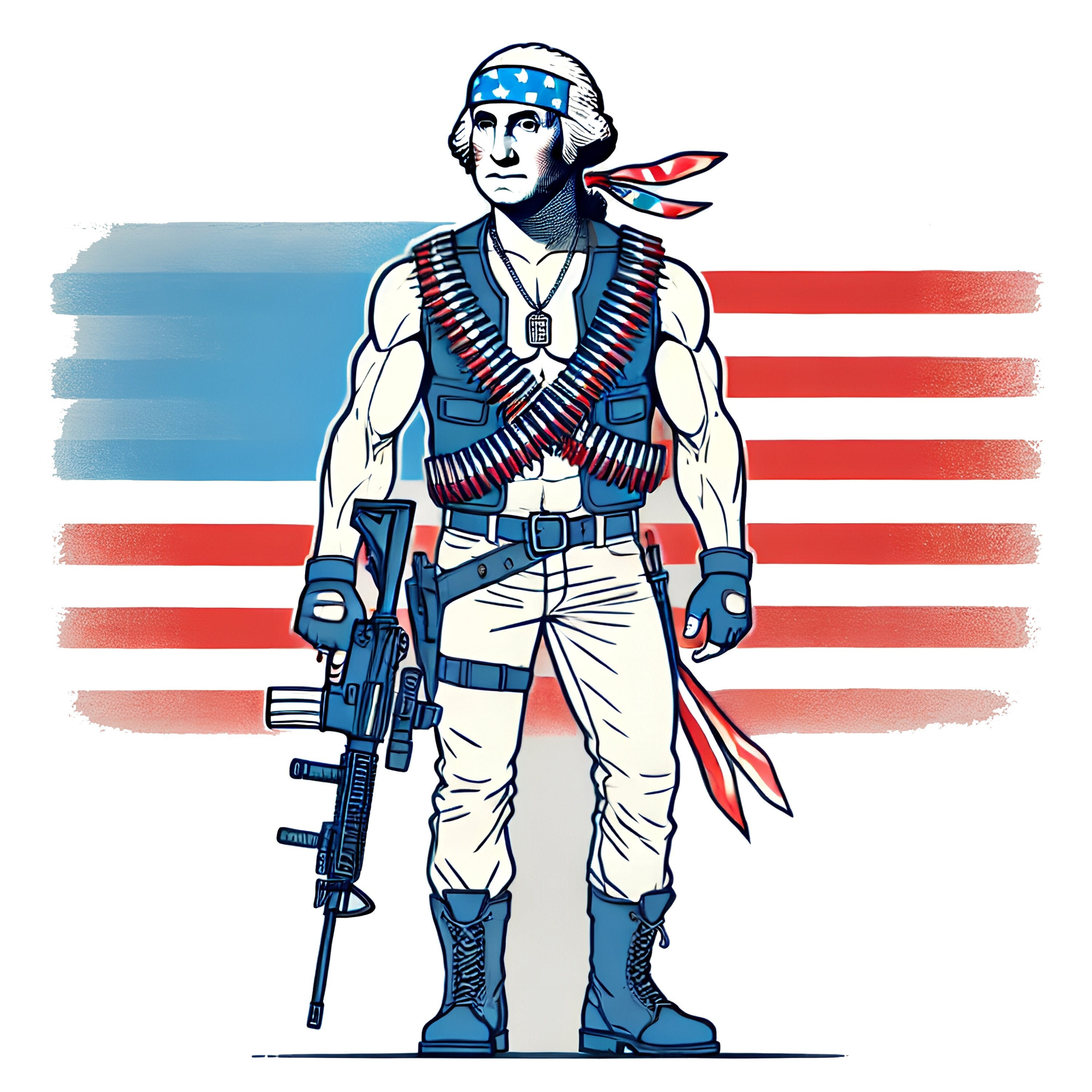 George Washington Rambo George Washington Rambo Patriotic War Vector PNG - Perfect for T-shirts ...