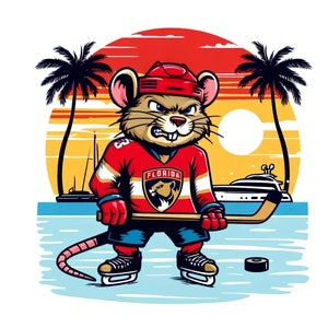 Diseño de camiseta de hockey sobre ratas de dibujos animados de los Florida Panthers: camiseta gráfica única para fanáticos del hockey