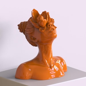 Orange Woman Bust Sculpture: Contemporary Art Figurine, &quot;Daughter of a Faun&quot;