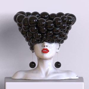 Conceptual Woman Bust Sculpture: Modern Home Decor Vase, &quot;Thoughts&quot; Collection