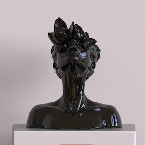 Black &quot;Faun&#39;s Daughter&quot; Sculpture: Modern Woman Bust, Conceptual Art