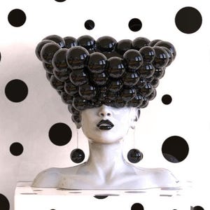 Woman &quot;Thoughts&quot; Sculpture: Modern Black and White Statue Vase