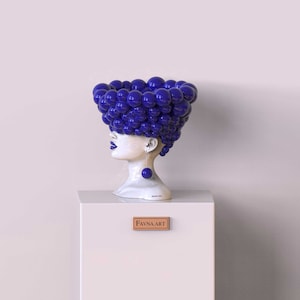 Сontemporary sculpture statue for interior in blue color Thoughts. Modern statue vase woman head bust, designer decor for home. image 6