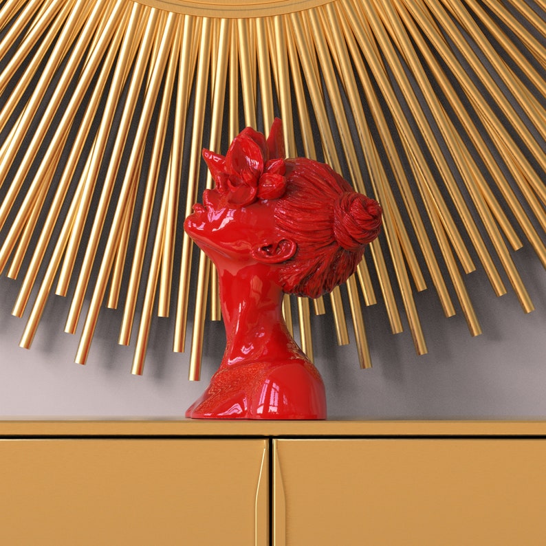 Unique Bust Statue Sculpture daughter of a Faun Red by Favna.art