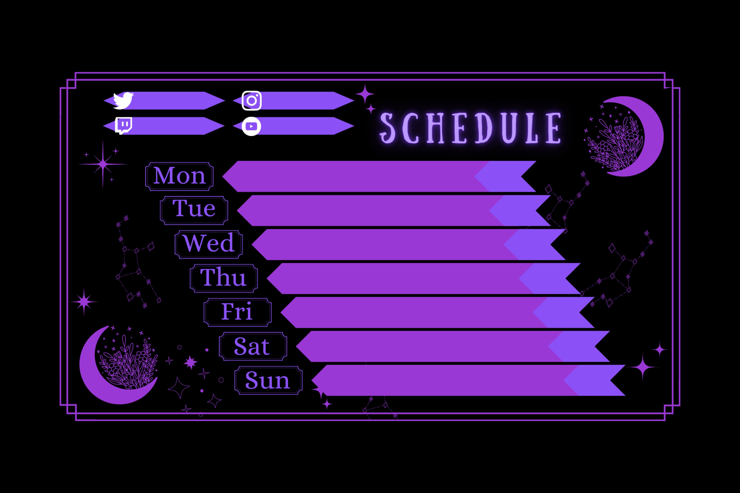Purple Twitch Schedule Template Celestial Twitch Overlay Etsy