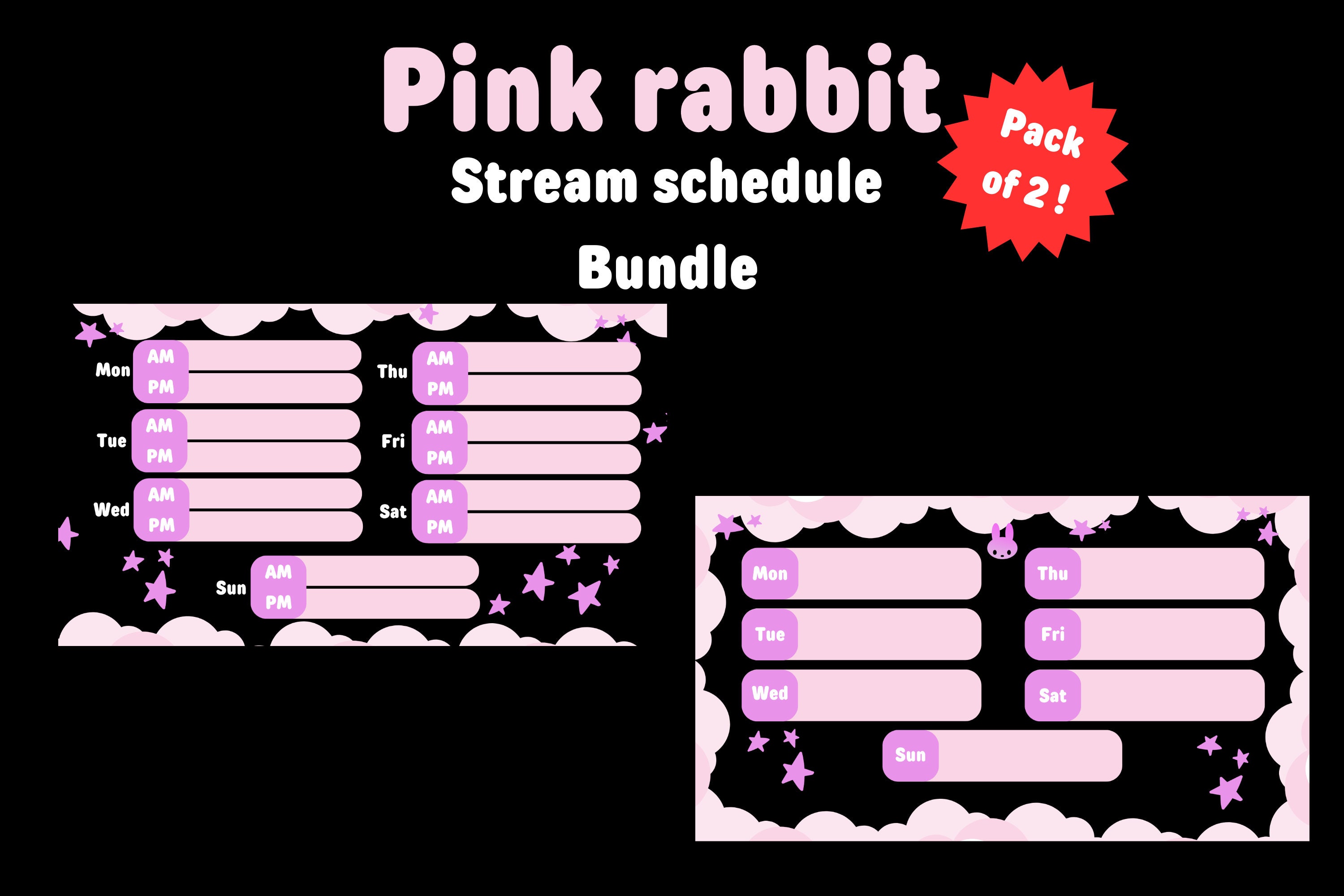 Pink Twitch Schedule Template Bunny Twitch Overlay Twitch Etsy