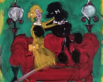 Original Pudel Gemälde, Acryl auf Deep Edge Gallery Keilrahmen, "Hug Time"
