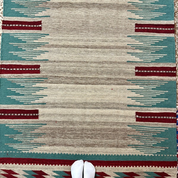 4 x 7 Authentic Persian Hand Woven Wool Kilim Rug, Modern Minimalistic Southwestern Style, Undyed Background, Handmade Flatweave, 4' x 6' 6"