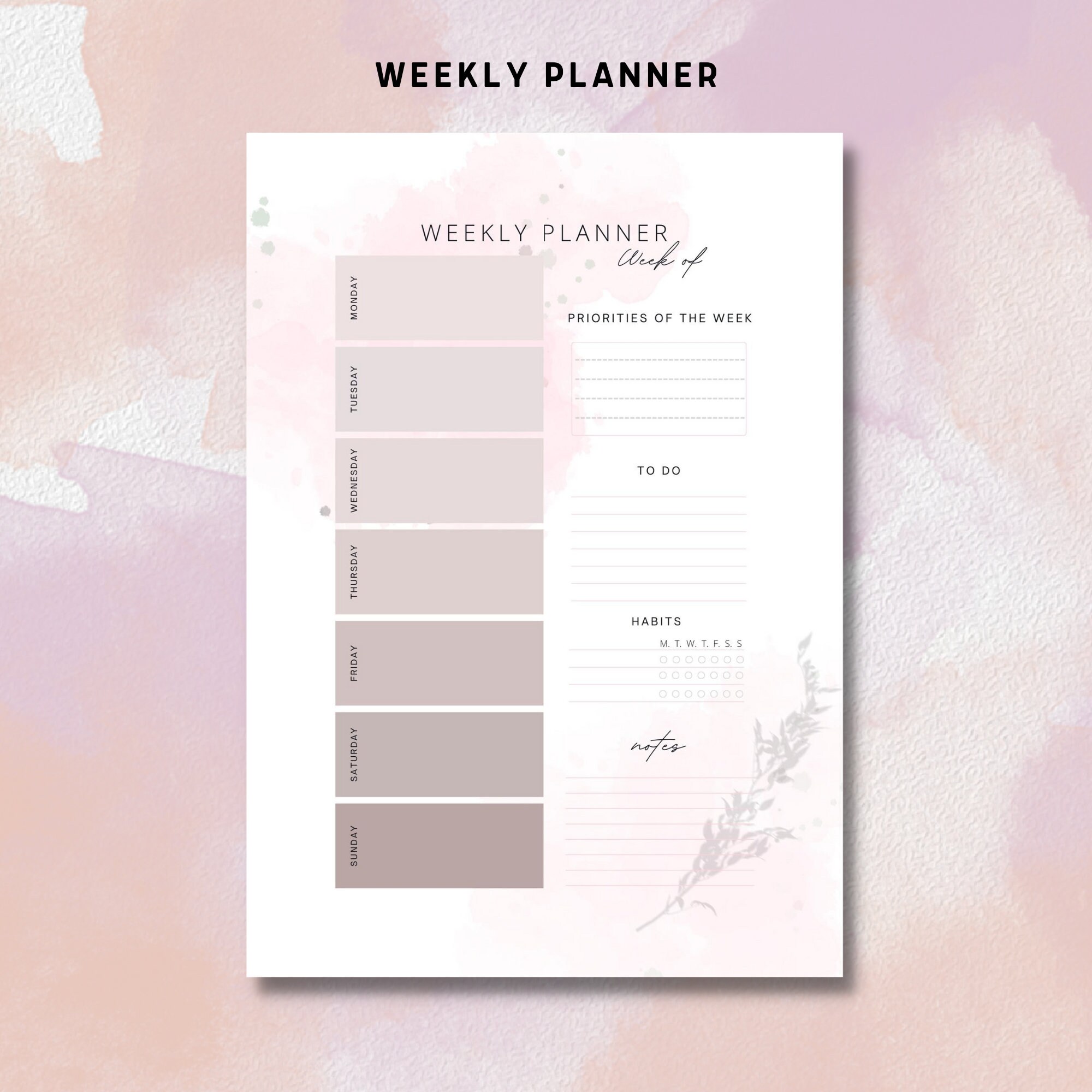 Printable Elegant Daily Planner, Weekly Planner, Monthly Planner ...