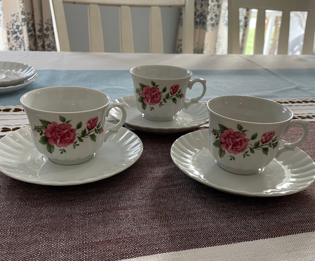 Pink Roses Tea Cups and Saucers Bavarian Porcelain Etsy