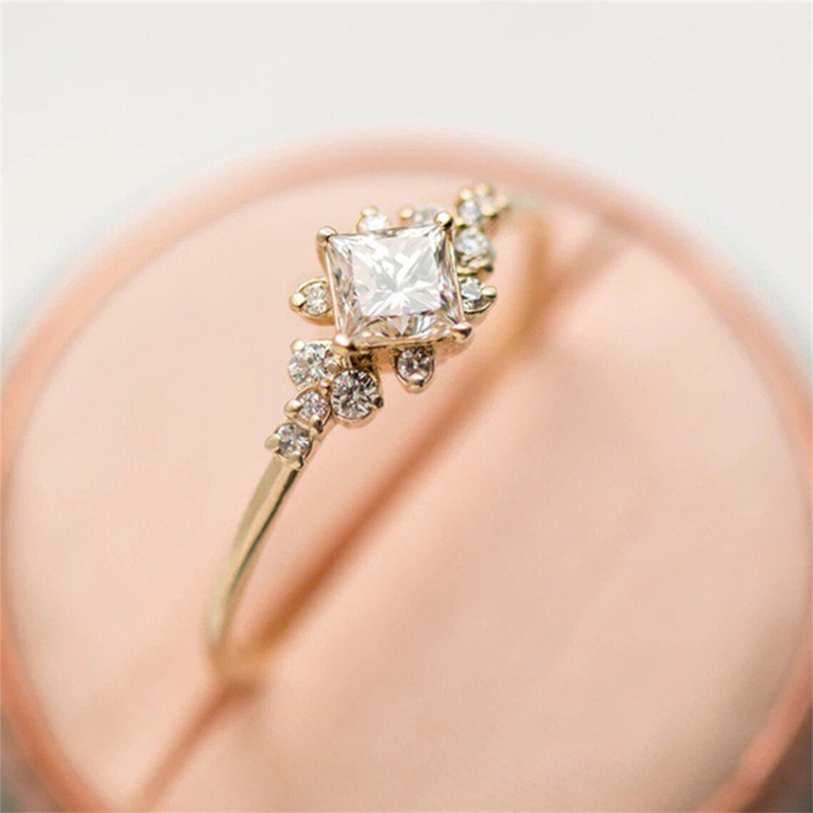 14K Gold Sparkle Square Promise Ring Dainty Gold Ring Women Etsy UK