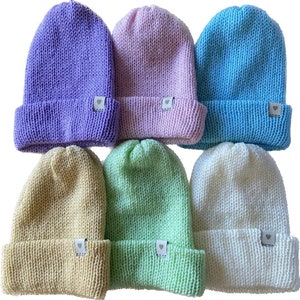 Handmade Knitted Pastel Beanie Adults Unisex Winter Hat - Choice of Buttermilk, Mint, Purple, Pink, Blue and Cream