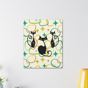 Atomic Cat Wall Art Mid Century Modern Canvas Art MCM Cat Home Decor Retro Wall Art Room Decor Cat Canvas Wall Decor Atomic Cat Decor Retro